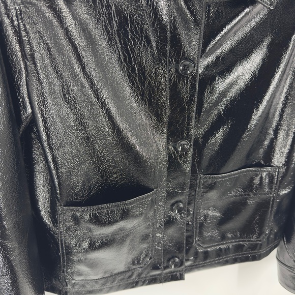 BP + Wildfang Faux Leather Patent Jacket Womens Small Biker Edgy Rock Goth Moto - Picture 2 of 8